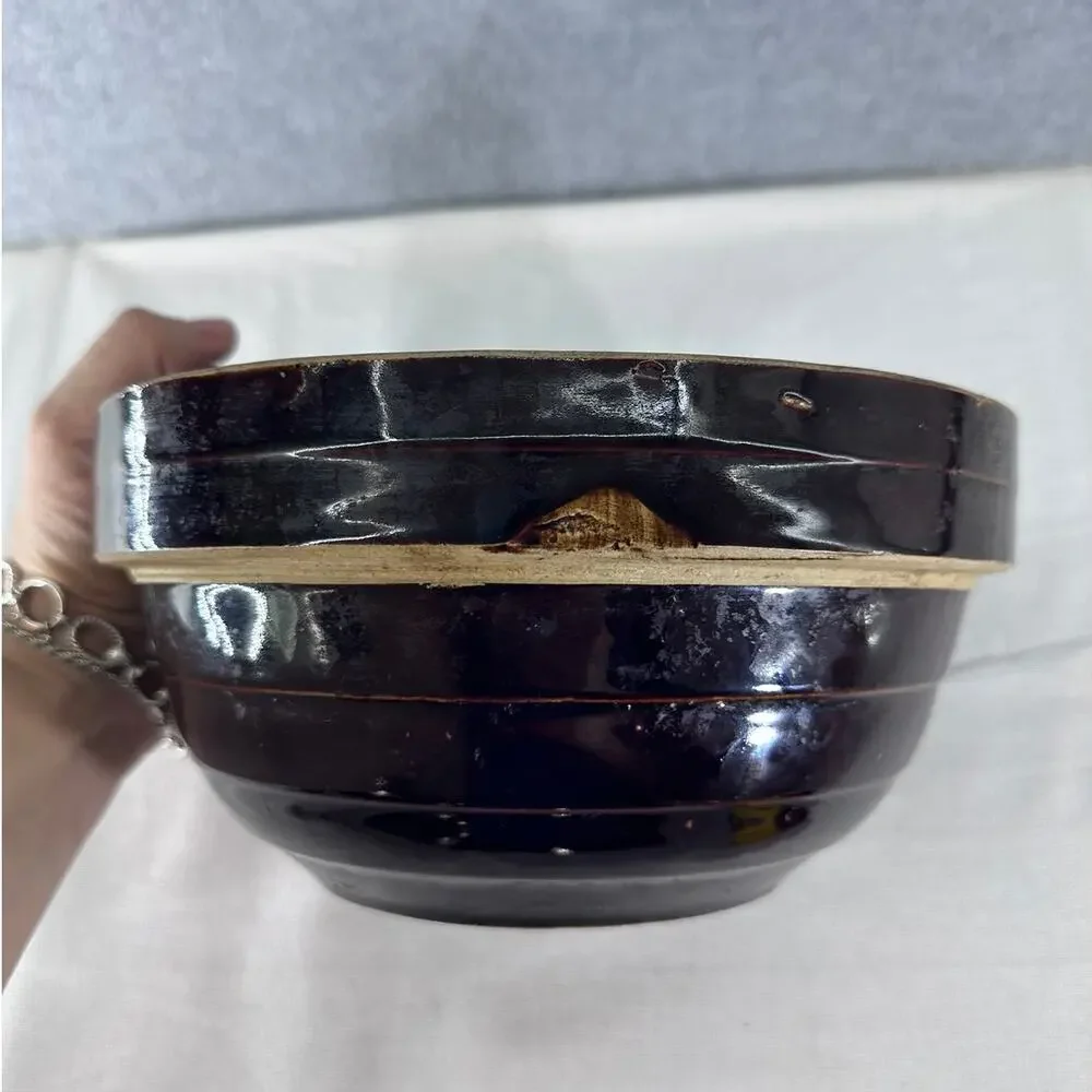 Vintage Brown USA Made 9in Mixing Bowl Pottery Stoneware Cottagecore MCM Decor